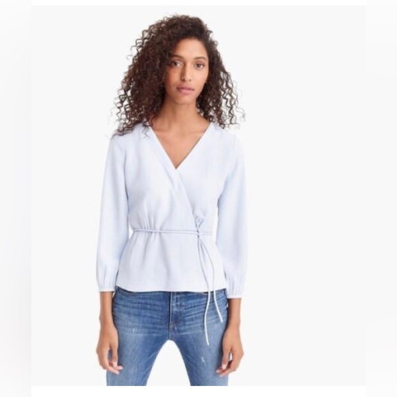 J CREW DRAPEY CRÊPE FAUX WRAP WHITE TOP / BLOUSE / 6P / SMALL / PETITE - Picture 2 of 6
